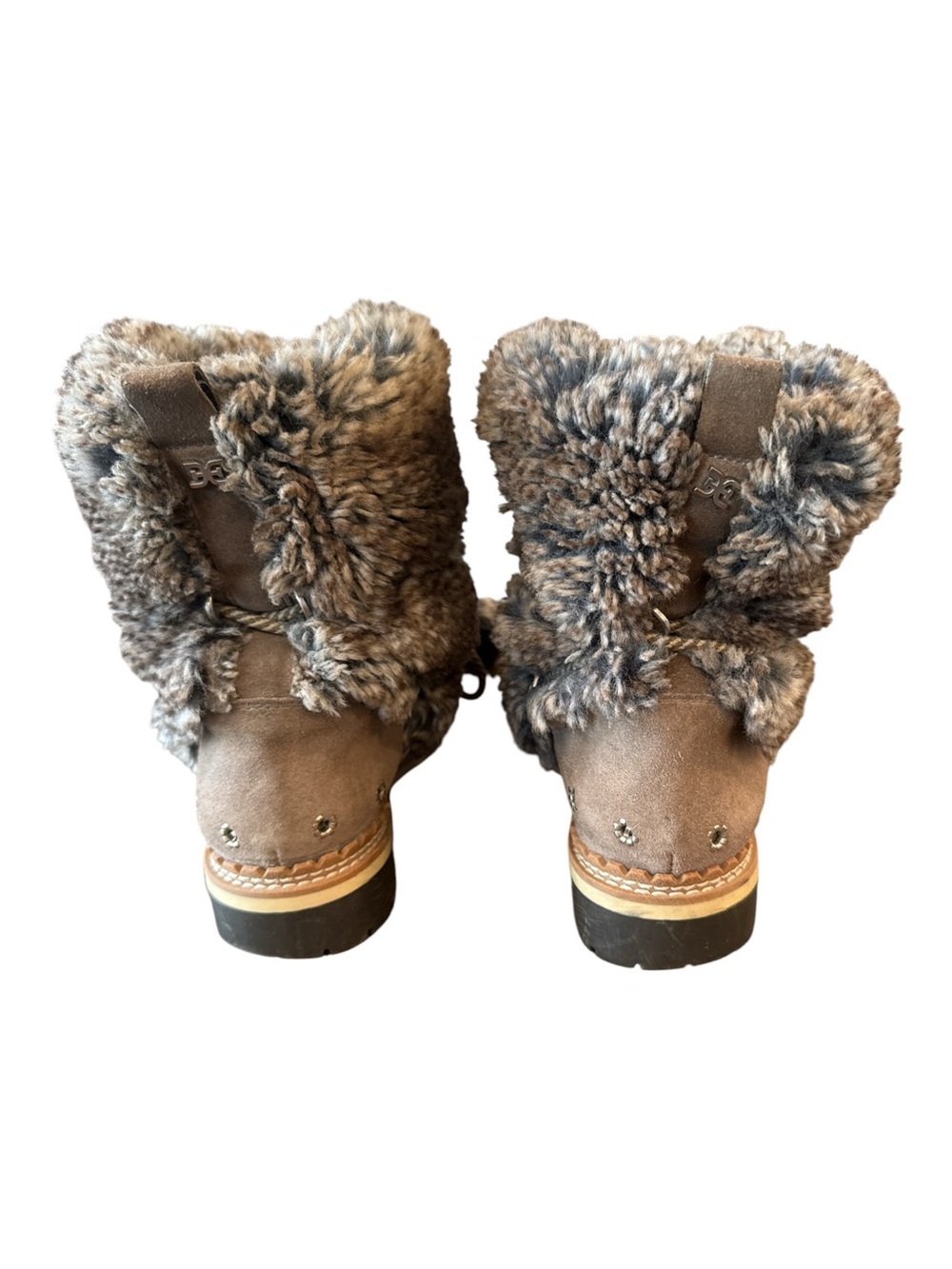 Sam Edelman Blanche Faux Fur Pom Pom Winter Boots Taupe Gray Size 7.5 - Picture 6 of 15